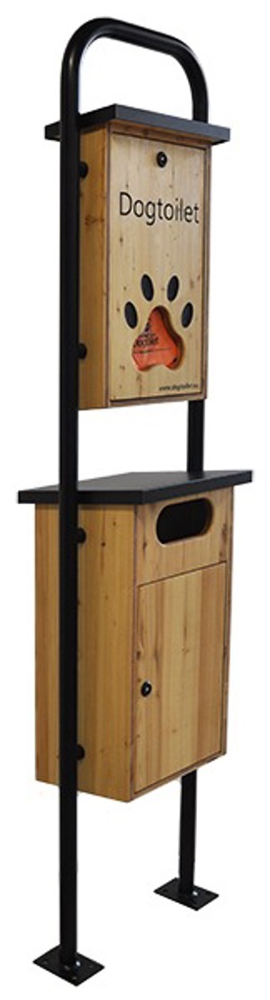 Hundekotbeutelspender aus Holz mit Mülleimer – DOGTOILET® HOLZI